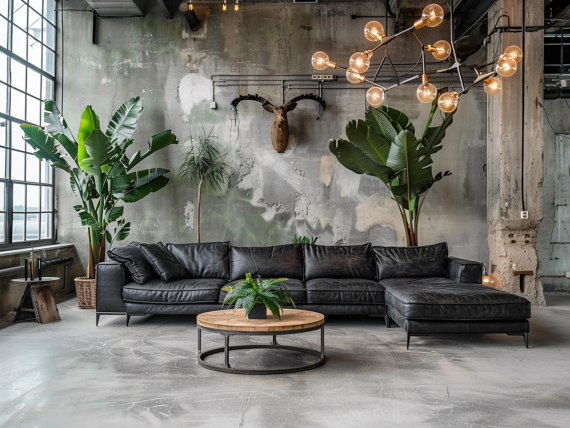 10 inspiracji na urządzenie salonu w stylu industrialnym z betonowymi akcentami.
