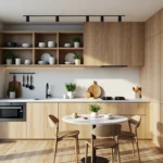 Aneks kuchenny dąb naturalny z otwartymi półkami i szafkami