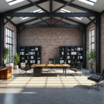 Biurko gabinetowe orzechowe z metalowym stelażem w stylu industrialnym