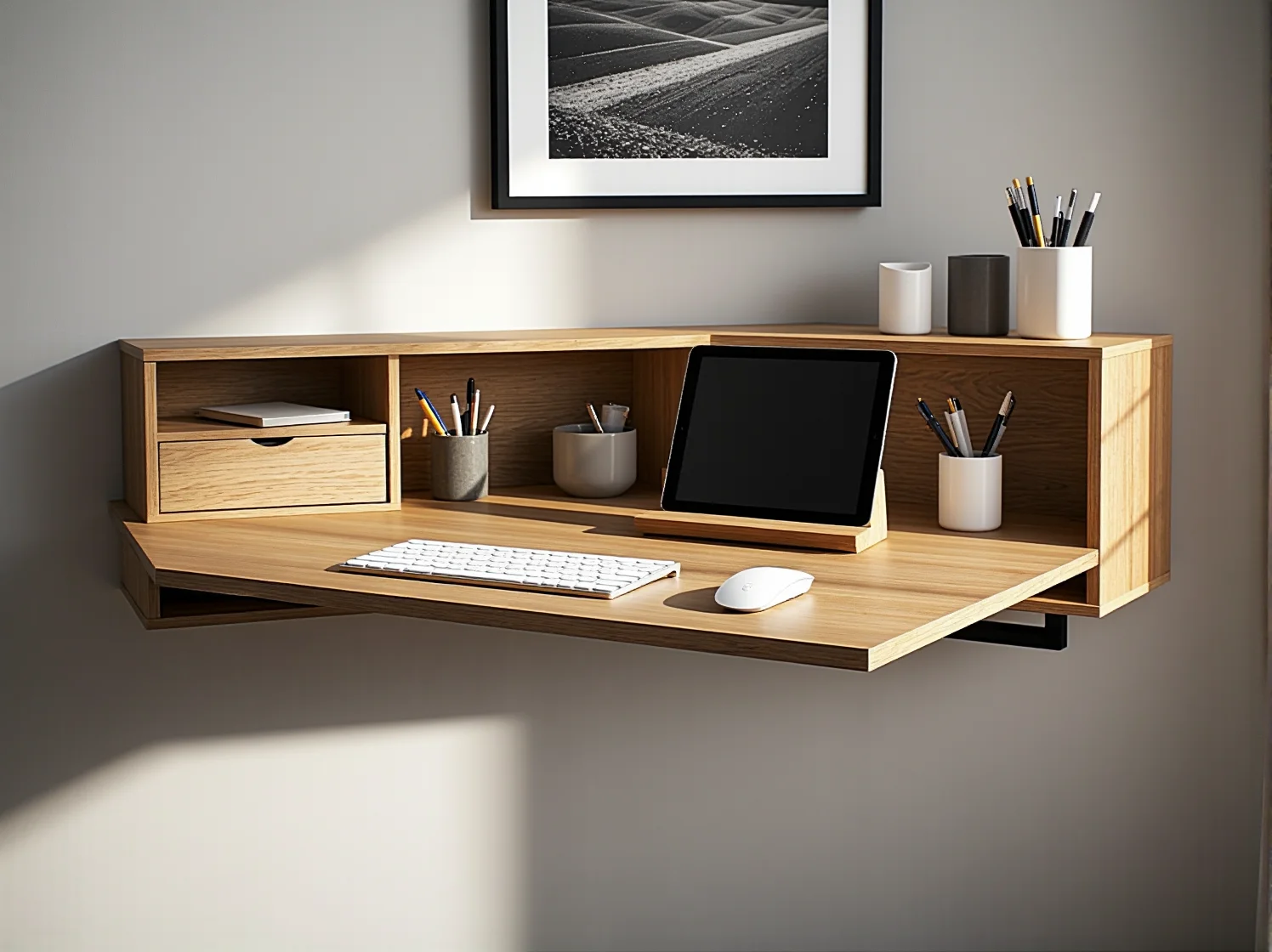 Ergonomiczne krzesło biurowe i regulowane biurko w kąciku do pracy zdalnej