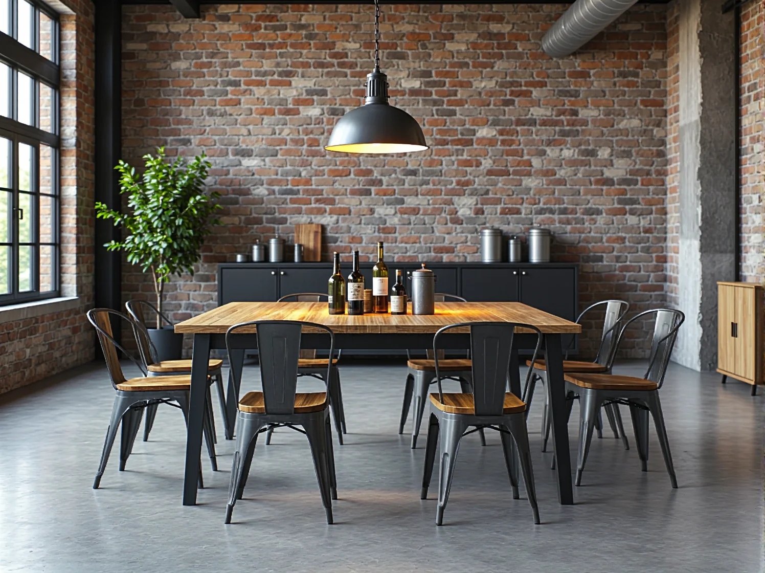 Stylowe kinkiety na ceglanej ścianie jako oświetlenie boczne w aranżacji loftowej.