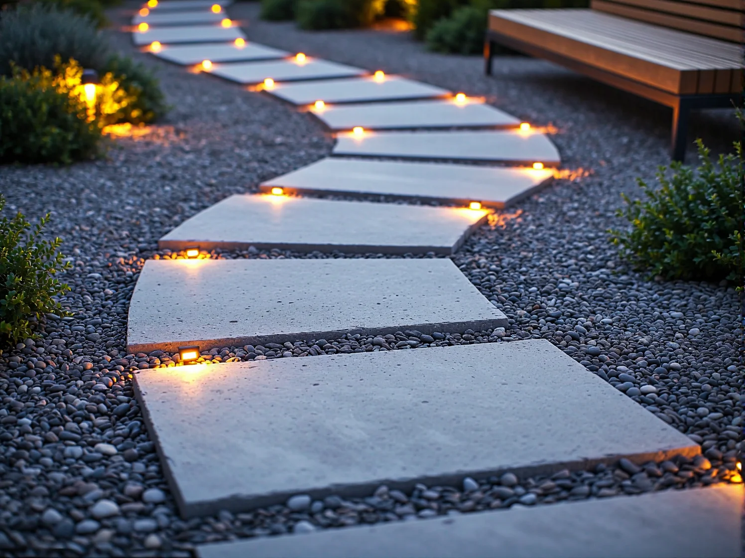 Drewniane i metalowe lampy solarne podkreślające naturalny urok rabat w sielskim ogrodzie.