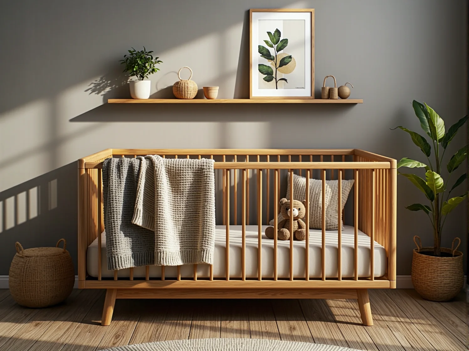 Nowoczesne łóżeczko rosnące z dzieckiem w prostej aranżacji scandi-japan.