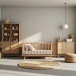 Drewniane łóżeczko niemowlęce dąb naturalny w stylu japandi