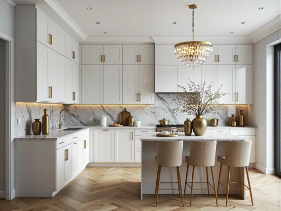 10 przykładów kuchni w stylu glamour z kompaktowymi rozwiązaniami: Luksus na małym metrażu