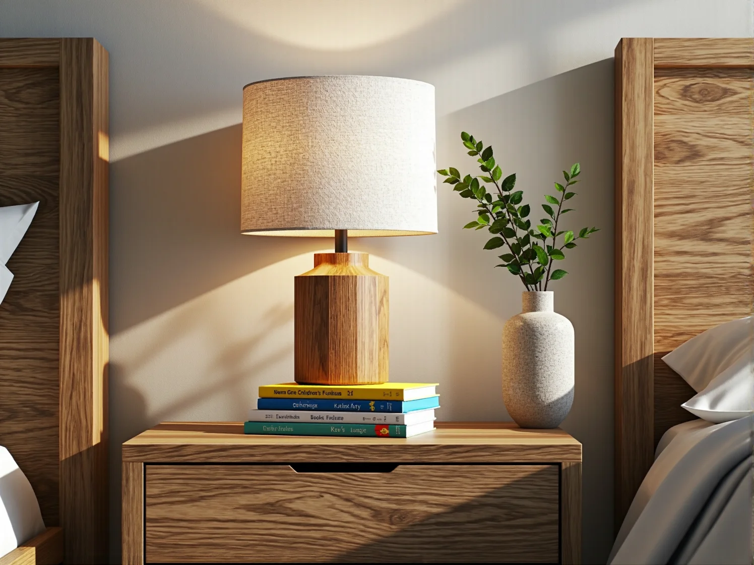 Minimalistyczne meble dziecięce z naturalnego drewna i rattanu