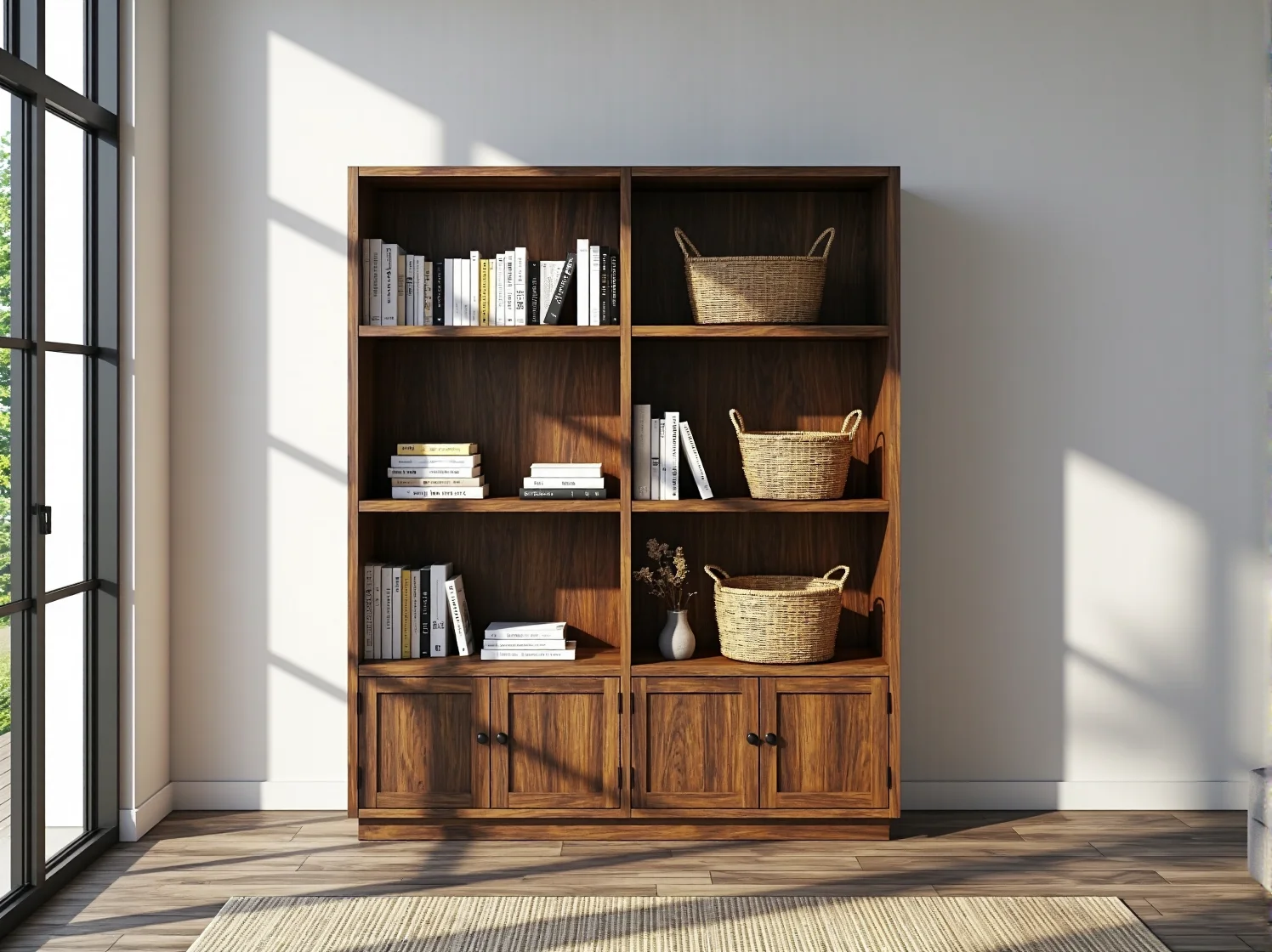 Nowoczesny regał z rattanu jako dekoracja ekologicznego wnętrza