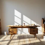 Drewniane biurko dębowe z szufladami na skandynawskich nóżkach