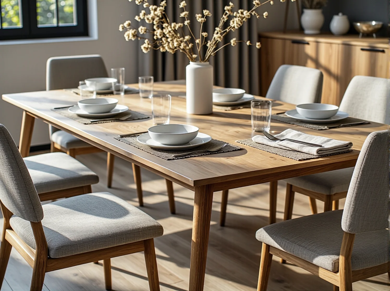 Detale sofy tapicerowanej naturalną wełną w kolorze szarym, przykład ekologicznego designu