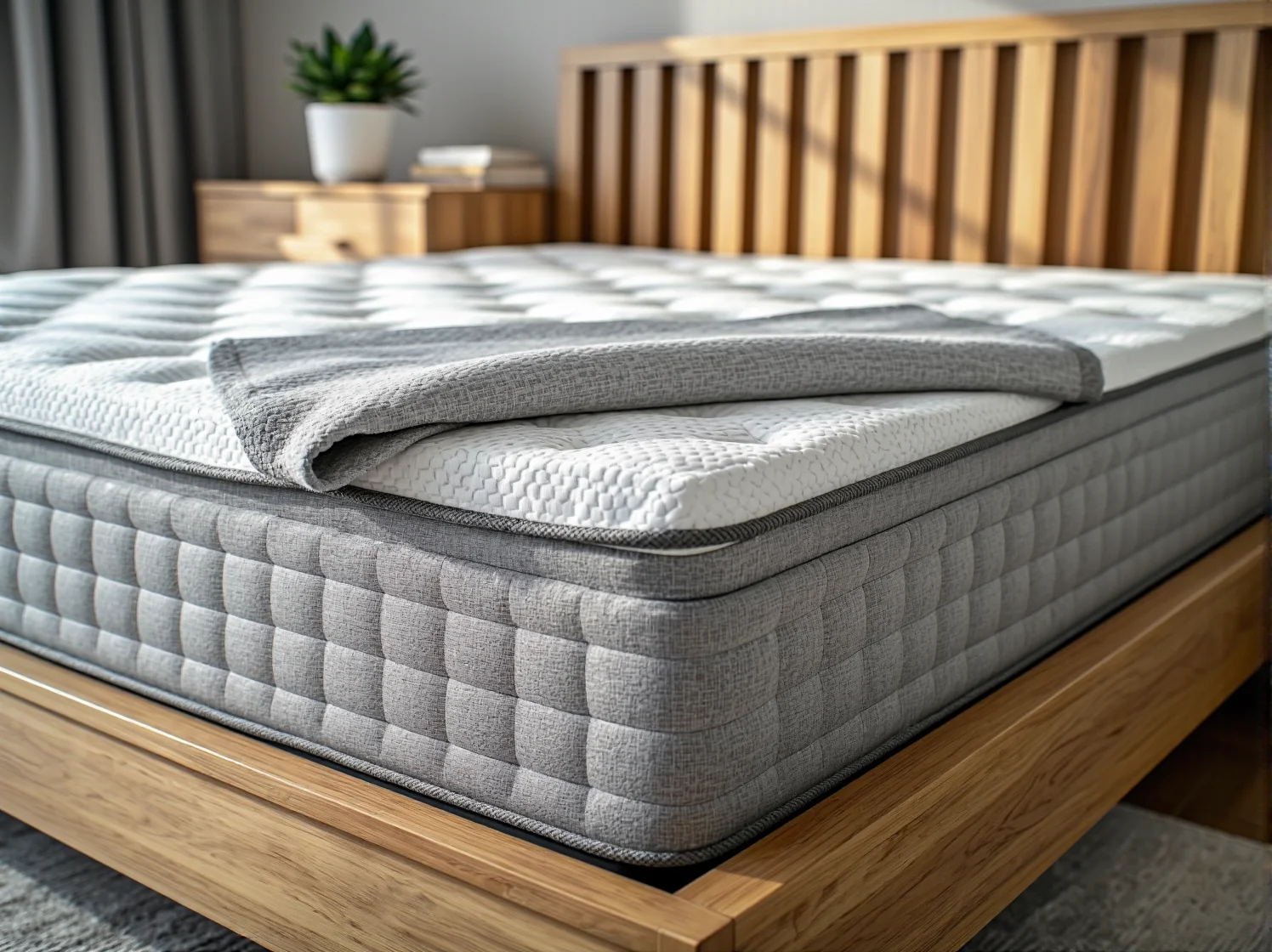 Zbliżenie na piankę visco w materacu termoelastycznym dopasowującą się do kształtu dłoni.