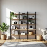 Regał modułowy dąb naturalny z czarnym metalowym stelażem