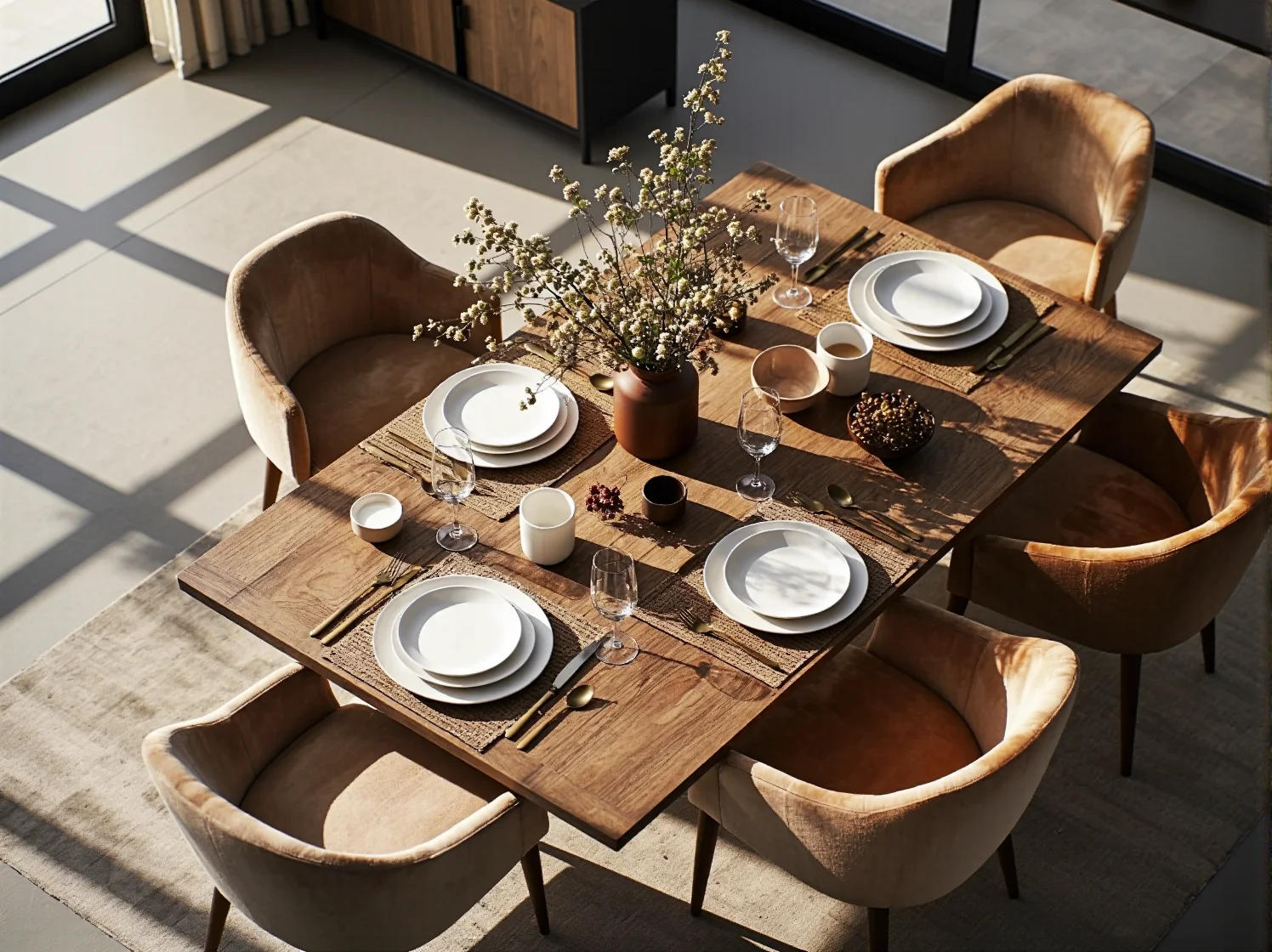 Zbliżenie na blat stołu glamour z naturalnych materiałów przyjaznych środowisku