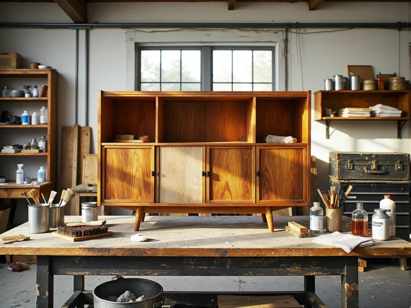 Drewniana komoda dąb craft z trzema drzwiczkami i półkami