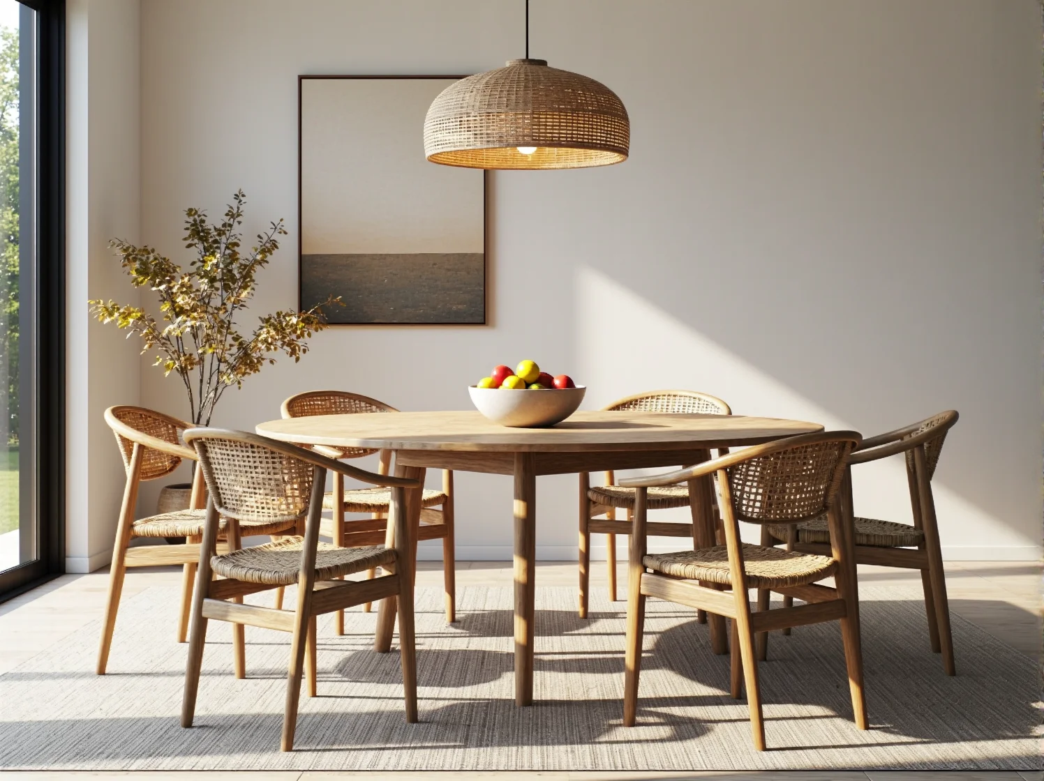 Sypialnia Japandi z automatycznymi roletami i surowym wystrojem