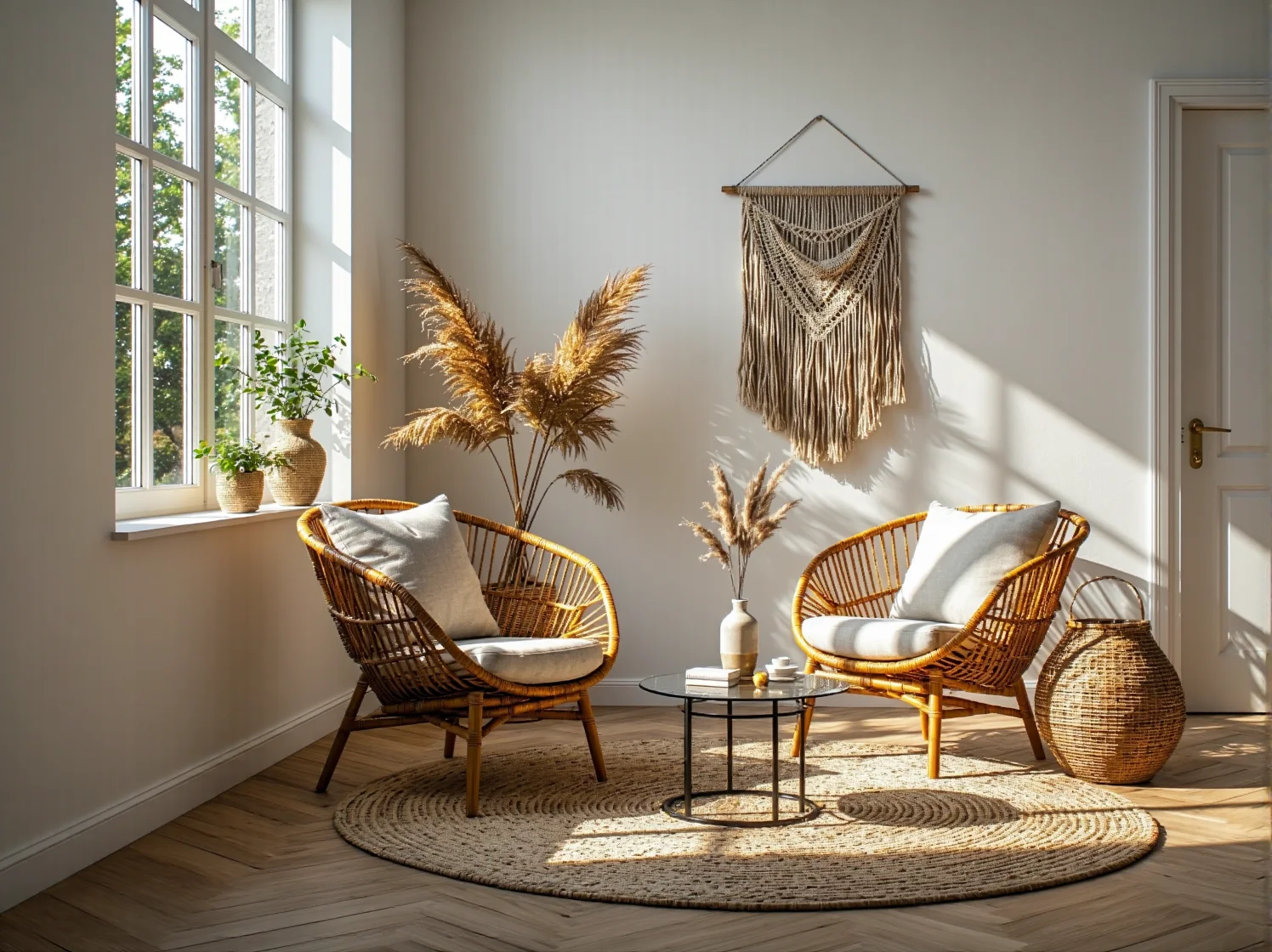 Unikalna szafka nocna z drewna z recyklingu obok łóżka w naturalnej sypialni