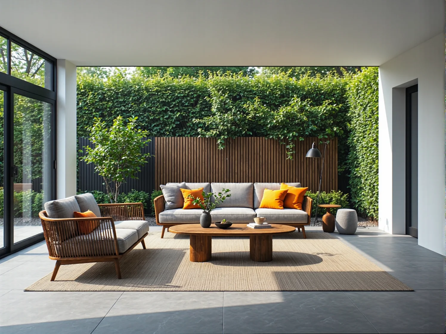 Szare meble wypoczynkowe na taras w nowoczesnym, minimalistycznym stylu