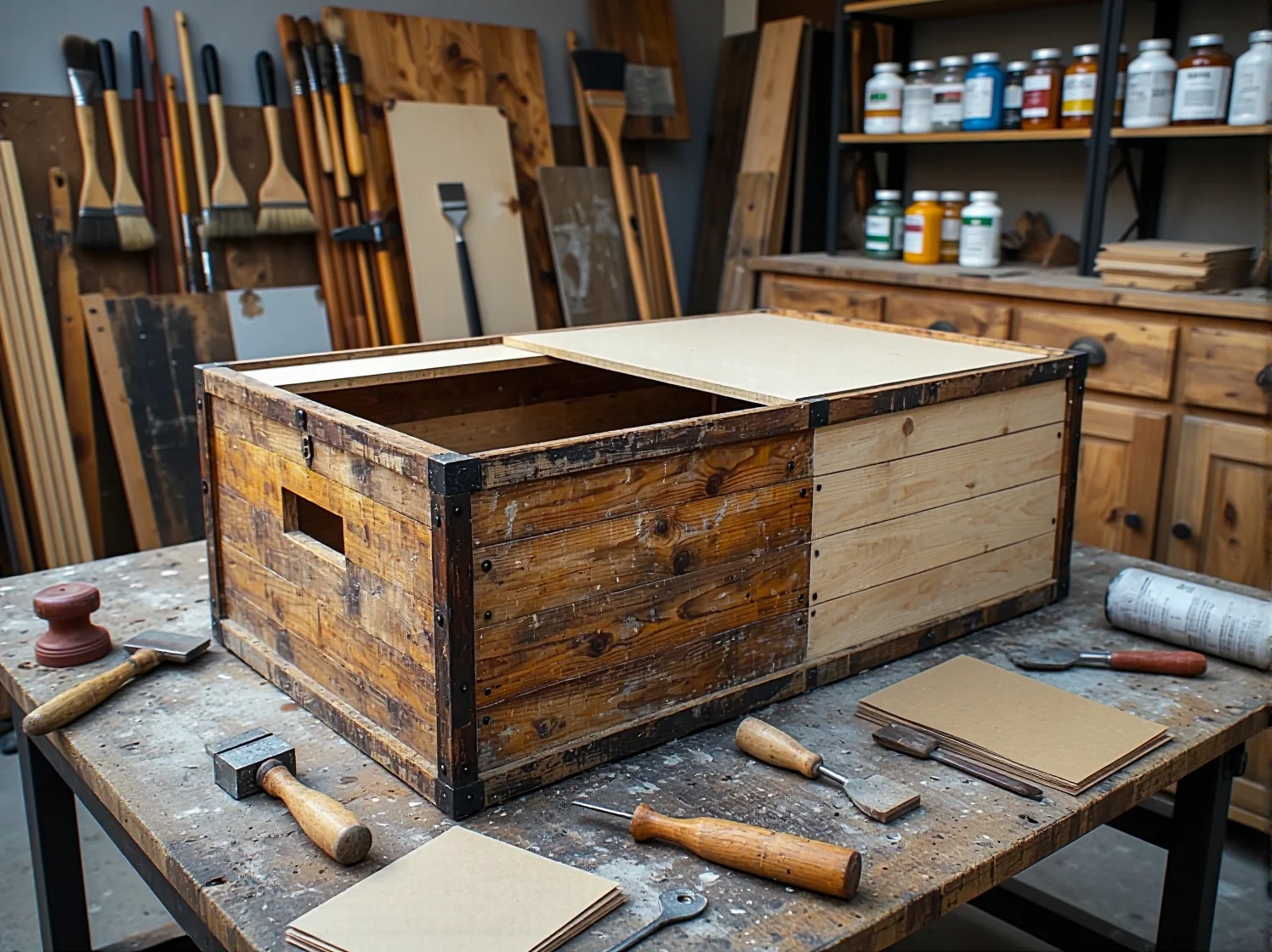 Precyzyjne szlifowanie krawędzi mebla przy pomocy ręcznej kostki ściernej i papieru.